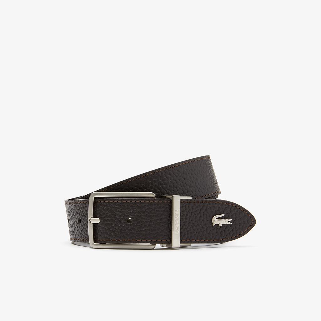Men's Engraved Buckle Grained Leather Belt