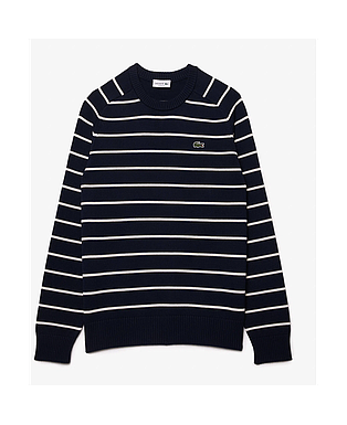Men's Striped 3D Knit Cotton Crew Neck Sweater