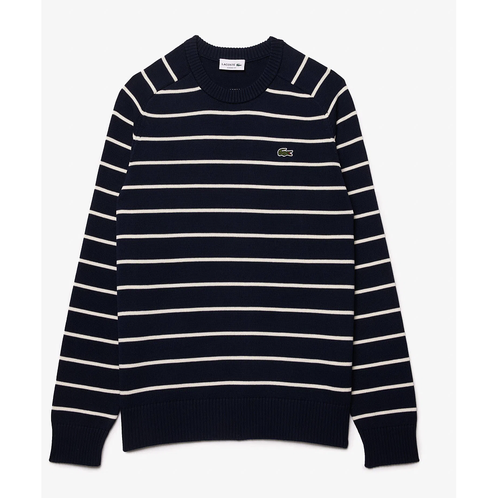 Men's Striped 3D Knit Cotton Crew Neck Sweater