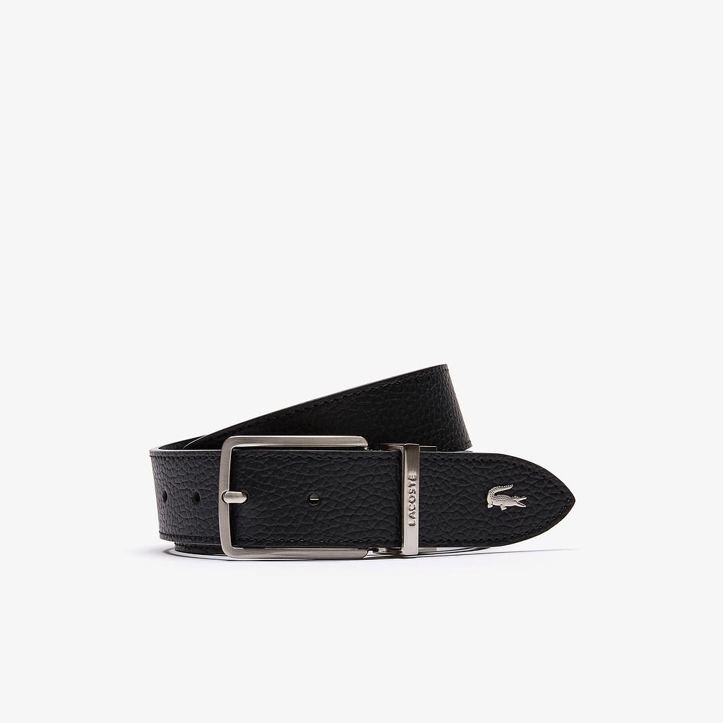Men's Engraved Buckle Grained Leather Belt