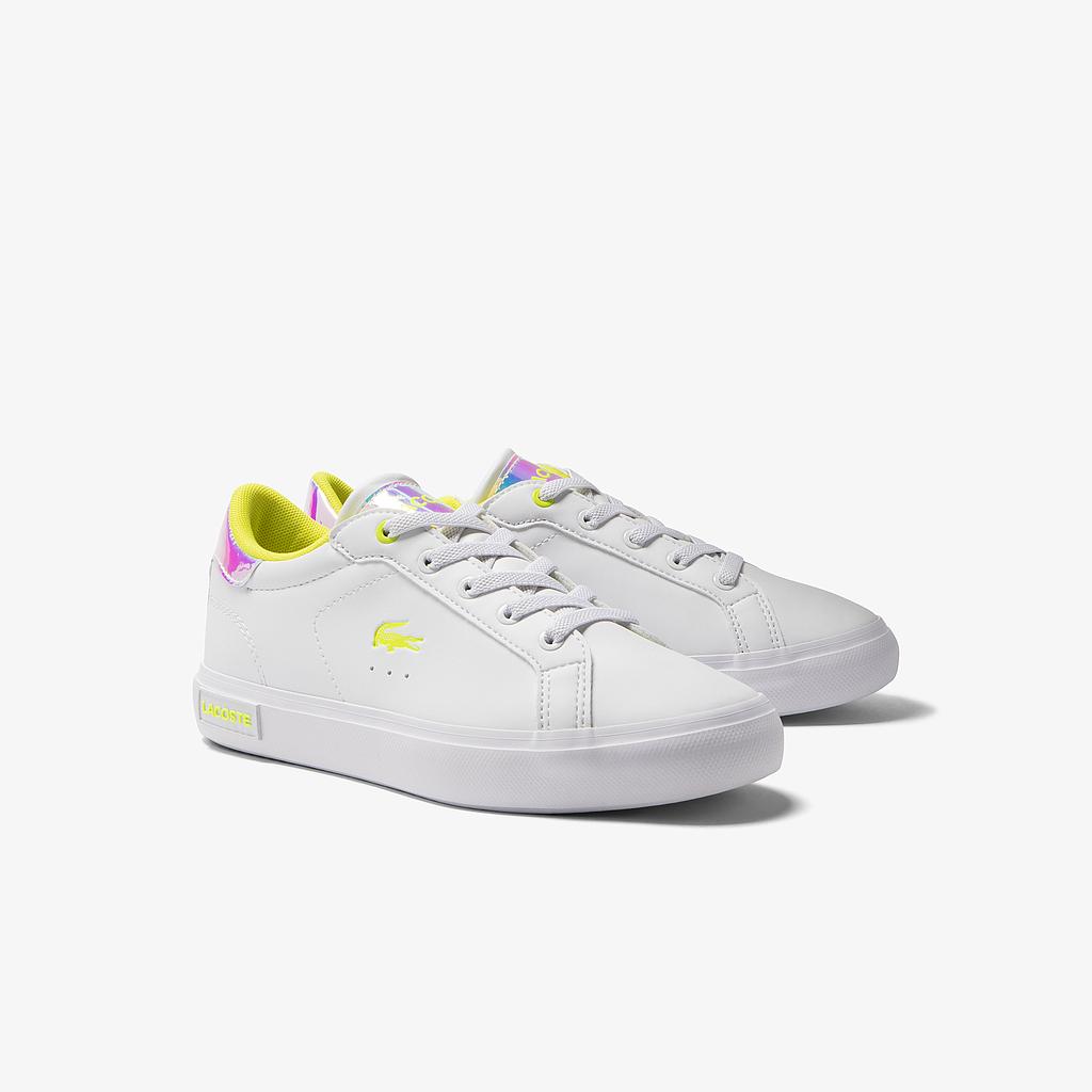 [745SUC0012] Children's Lacoste Powercourt Synthetic Heel Pop Trainers